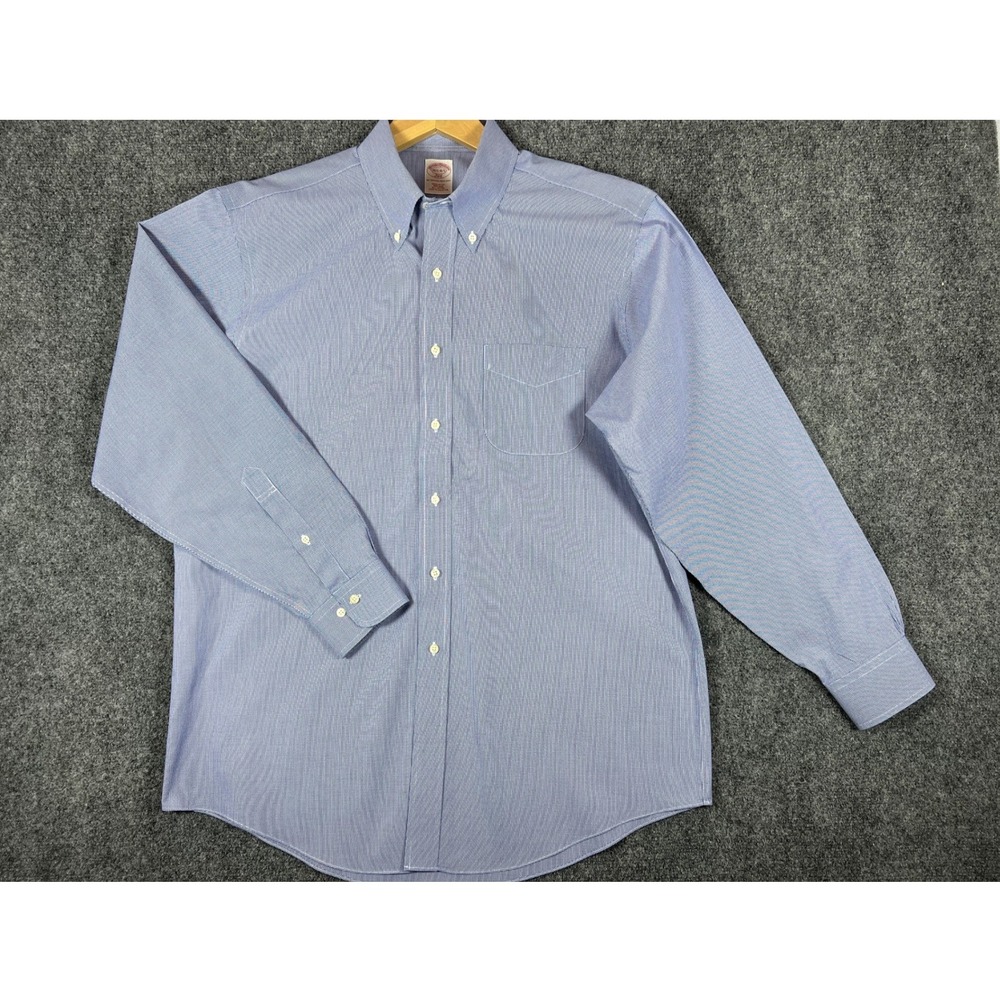 Brooks Brothers 346 Mens 16.5 34/35 Non-Iron Regular Fit Blue Check Dress Shirt